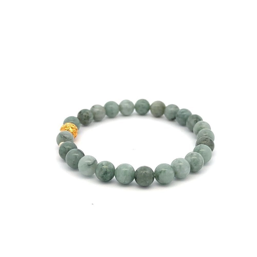 18K Gold Money Ball Lucky Charm Beads Bracelet Gemstone Natural Burmese Jade 6mm - Picture 5 of 5